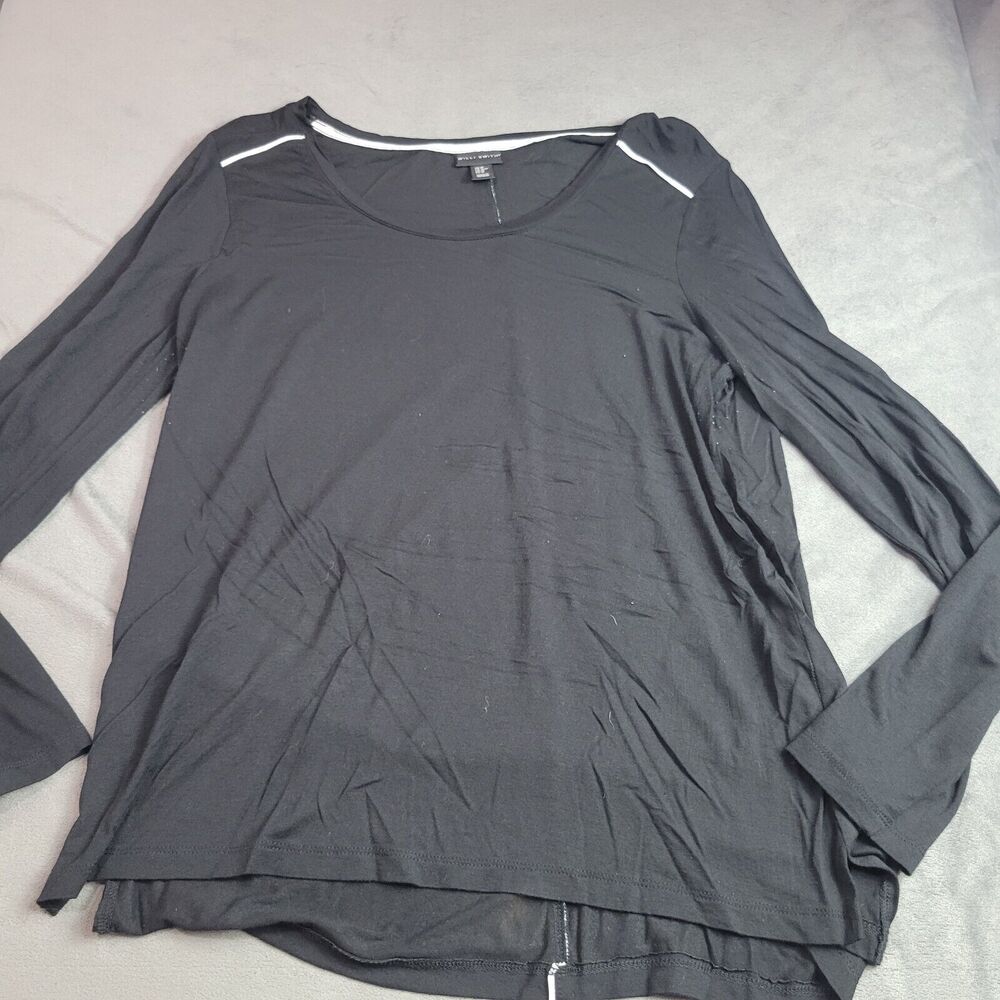 Willi Smith Shirt Women Size Medium Black Comfort Stretch Long Sleeve Blouse Top